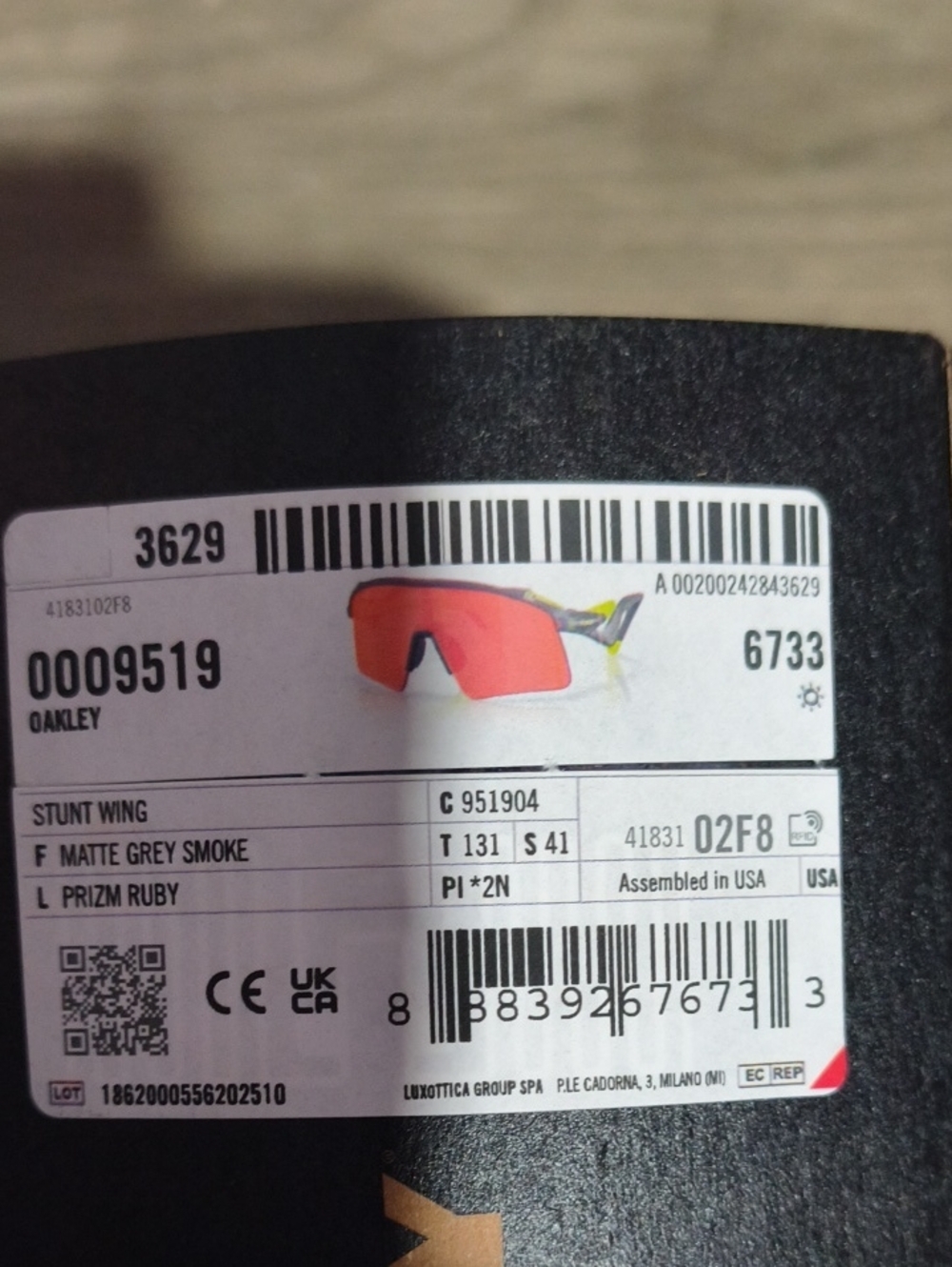 Oakley Stunt Wing Matte Grey Smoke Frame with Prizm Ruby Lens